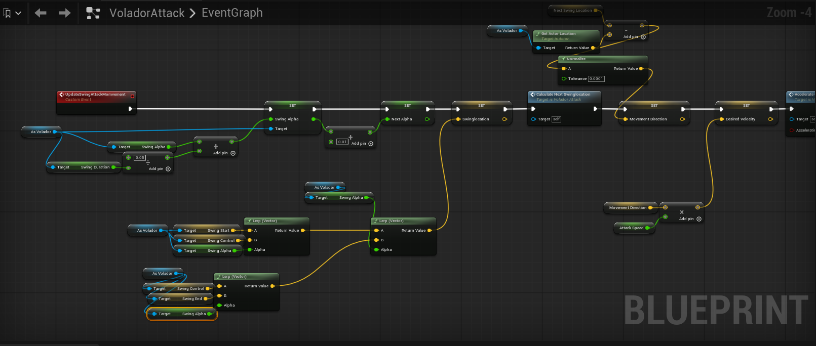 Blueprint graph updating the Demon Bat swing attack