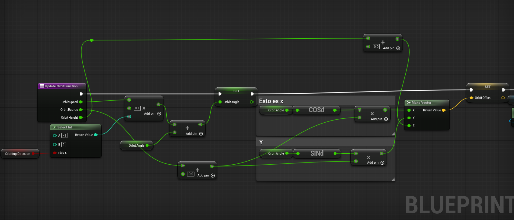 Blueprint graph calculating Demon Bat orbital movement